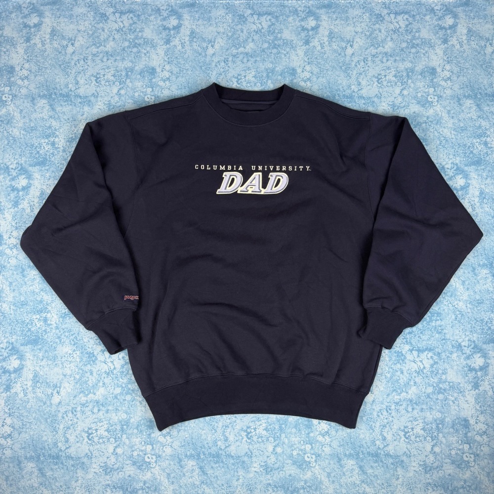 Vintage JanSport Columbia University DAD Sweatshirt Navy Blue Y2K Mens M Fits L
